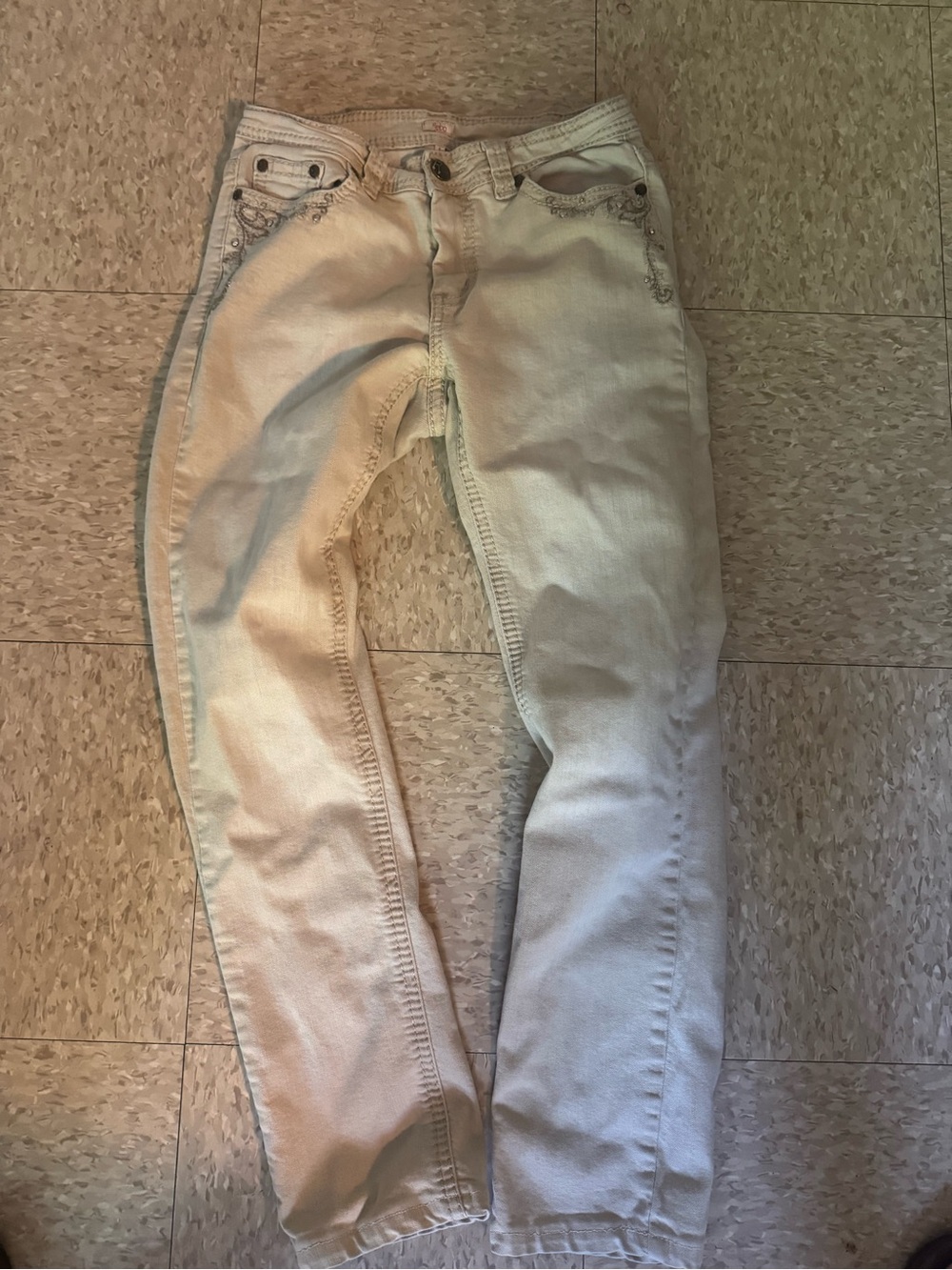 Reba Sz 6 Embellished Light Wash Khaki Jeans Y2K Western Rhinestone